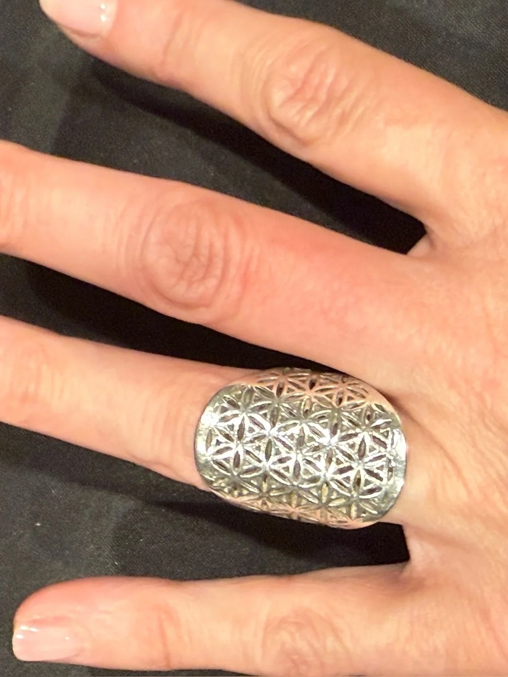 Sterling Silver Flower of Life Statement Ring Sacred Geometry Size 8